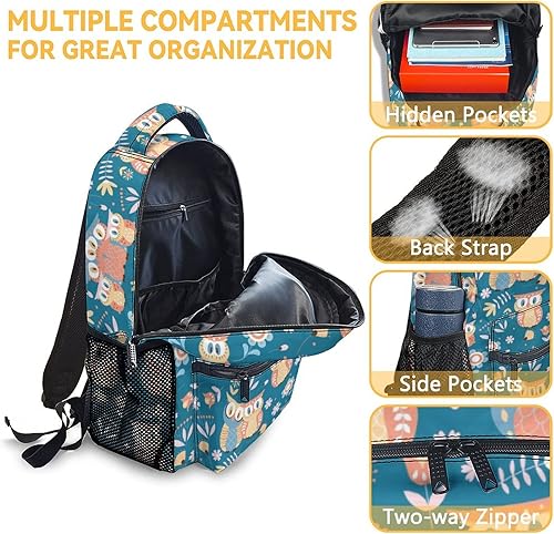 Miniatura 6 de COOPASIA Mochila escolar de búho para niñas y niños, mochila con temática de búhos de 16 pulgadas con correas ajustables, duradera, ligera, Búho1-2,