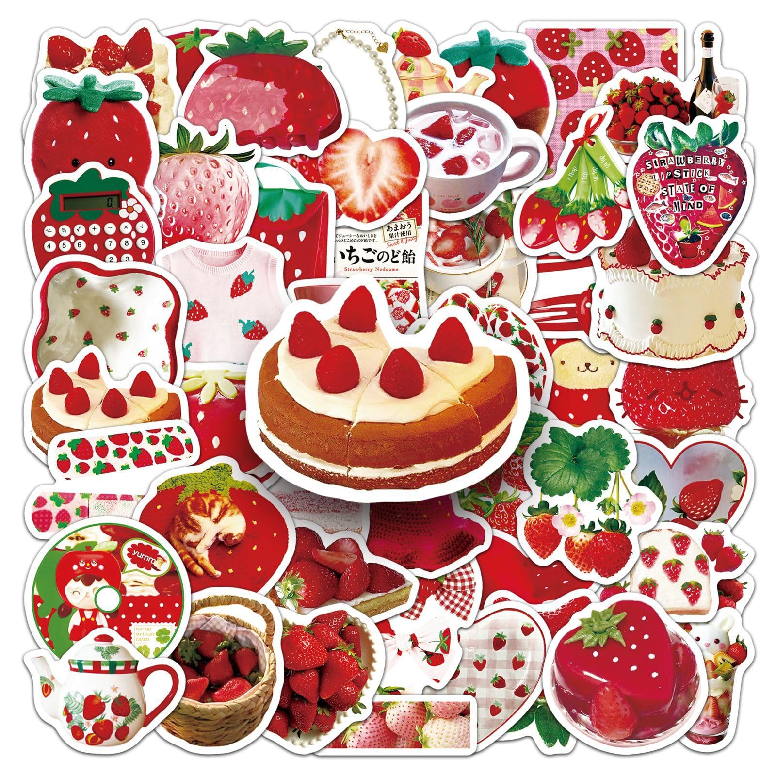 Lylsdsb Women's Strawberry Stickers 50 Pcs Waterproof Cute Red Fruit Sticker Sticker For Water Bottle Laptop Skateboard Suitcase Car Scrapbook Bike Luggage,Vinyl Trendy Funny Decals For Adults Teens Girls