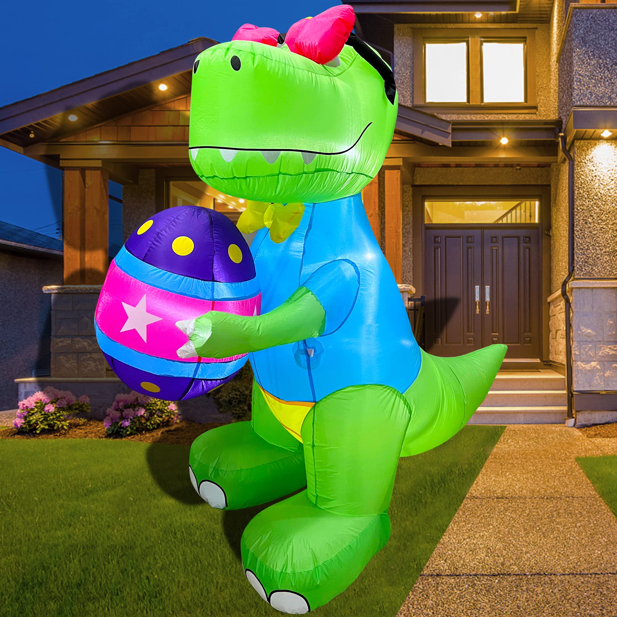 SEASONBLOW 6 ft Inflatable Easter Dinosaur with Egg Blow Up Decoration LED Lighted for Lawn Yard Indoor Holidayndoor Outdoor Home Party