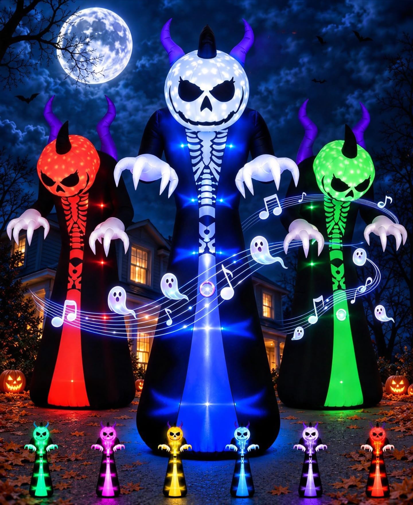 Quntis 10FT Halloween Inflatable Decorations with 8 Colors Scream Sound