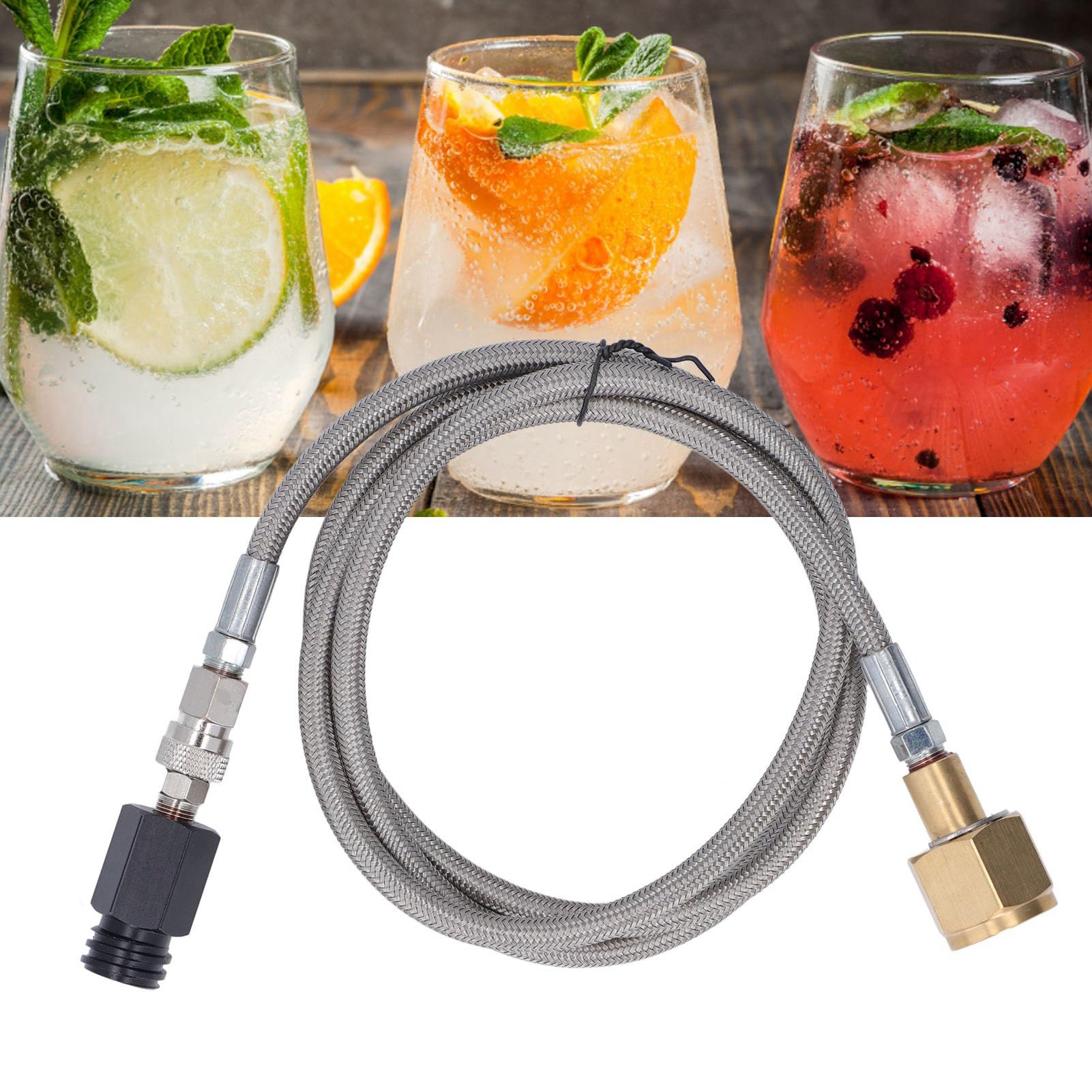 Adapter do napełniania CO2 PolyGen z 60-calowym wężem wysokociśnieniowym, złącze CGA320 do maszyny do napełniania napojów gazowanych ze zbiorników 5 funtów, 20 funtów i 50 funtów (Wąż ze stali