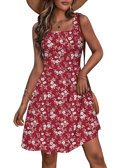 Buy HUHOT Women's Summer Casual Square Neck Dress with Pocket Cute  Sleeveless High Waist A-line Sundress Midi Dresses 2026, Black-02, Small at  Amazon.in