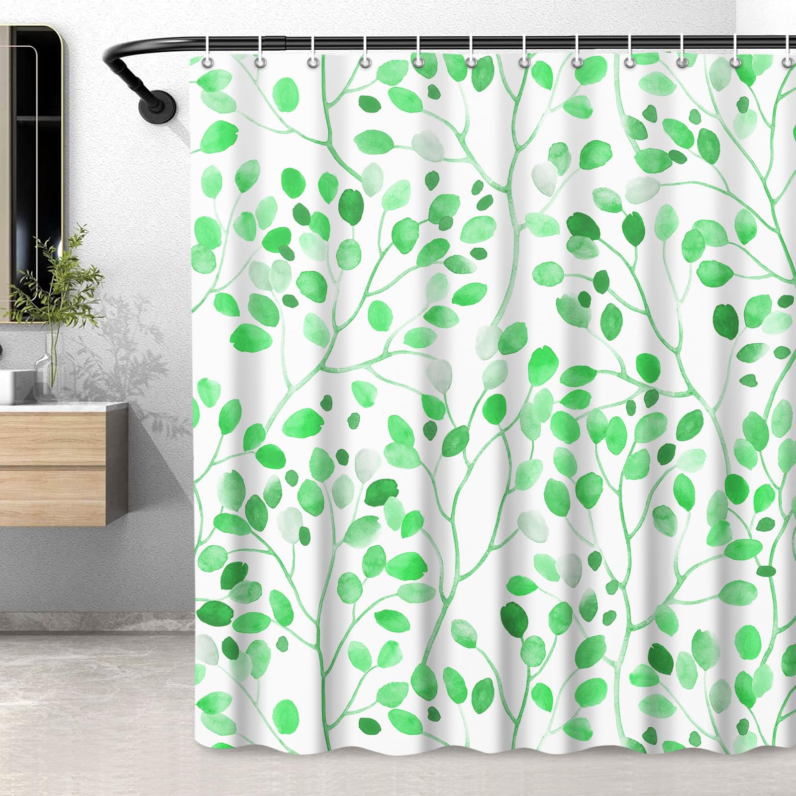 LXBNI Extra Long Dark Green Shower Curtain for Bathroom, Abstract Plant Leaves Design, Minimalist Botanical Decorative Bath Curtains Waterproof, Includes 12 Hooks,72x78 Inches