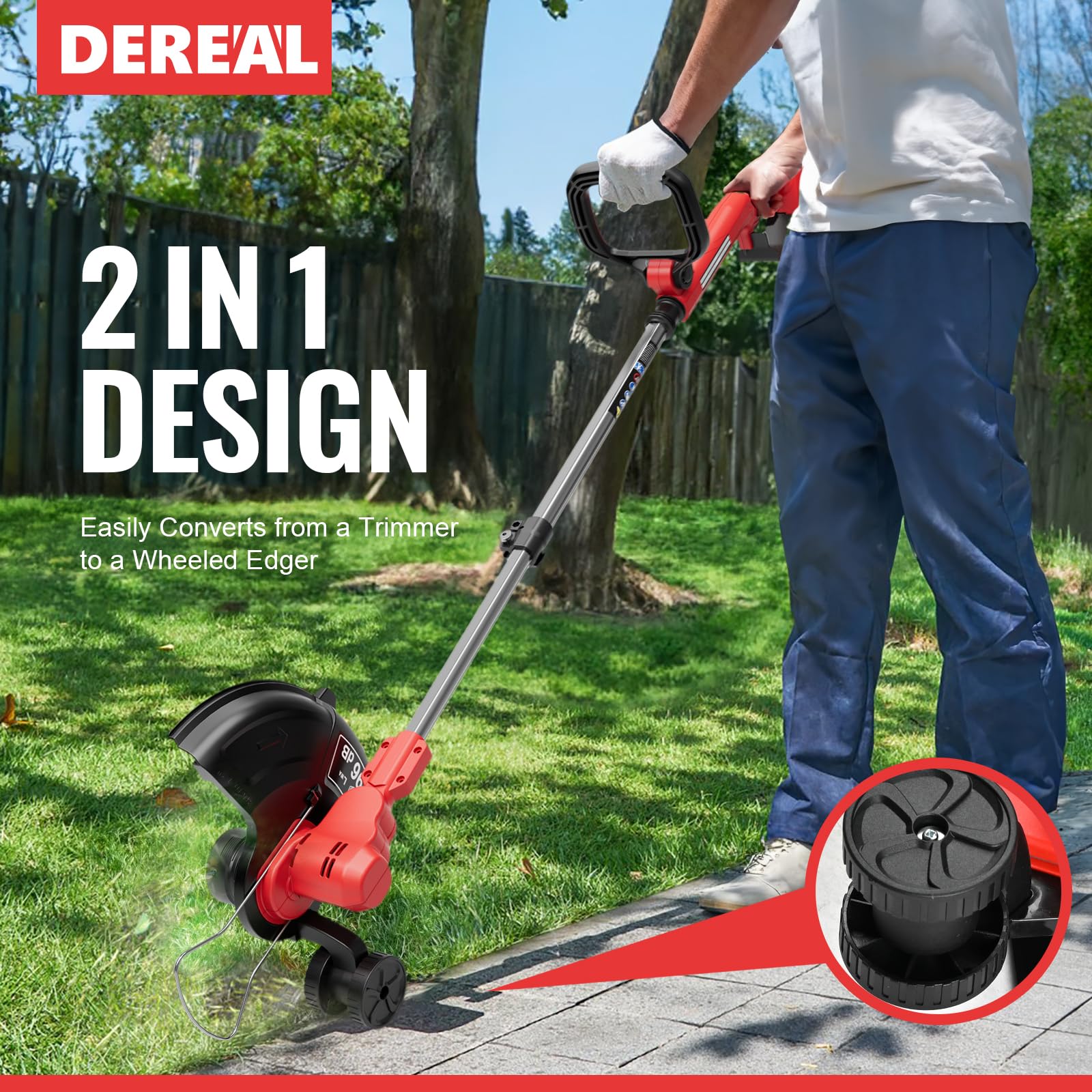 Cordless String Trimmer, Electric Weed Wacker, Weed Eater Battery Powered, 20V/2.0Ah Battery Operated, Charger, Stringless Grass Trimmer/Lawn Edger/Brush Cutter for Lawn Yard Garden