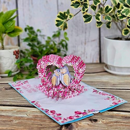 Miniatura 2 de 22 CRAFT Tarjetas desplegables de pareja de búhos, tarjetas emergentes de San Valentín, tarjeta de felicitación