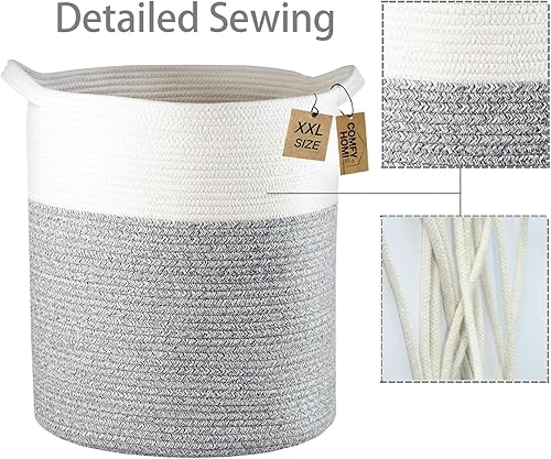 Miniatura 9 de Cestas de manta de cuerda de algodón de 18 x 16 pulgadas, organizador de almacenamiento para guardería, paquete con cesta cuadrada de cuerda tejida