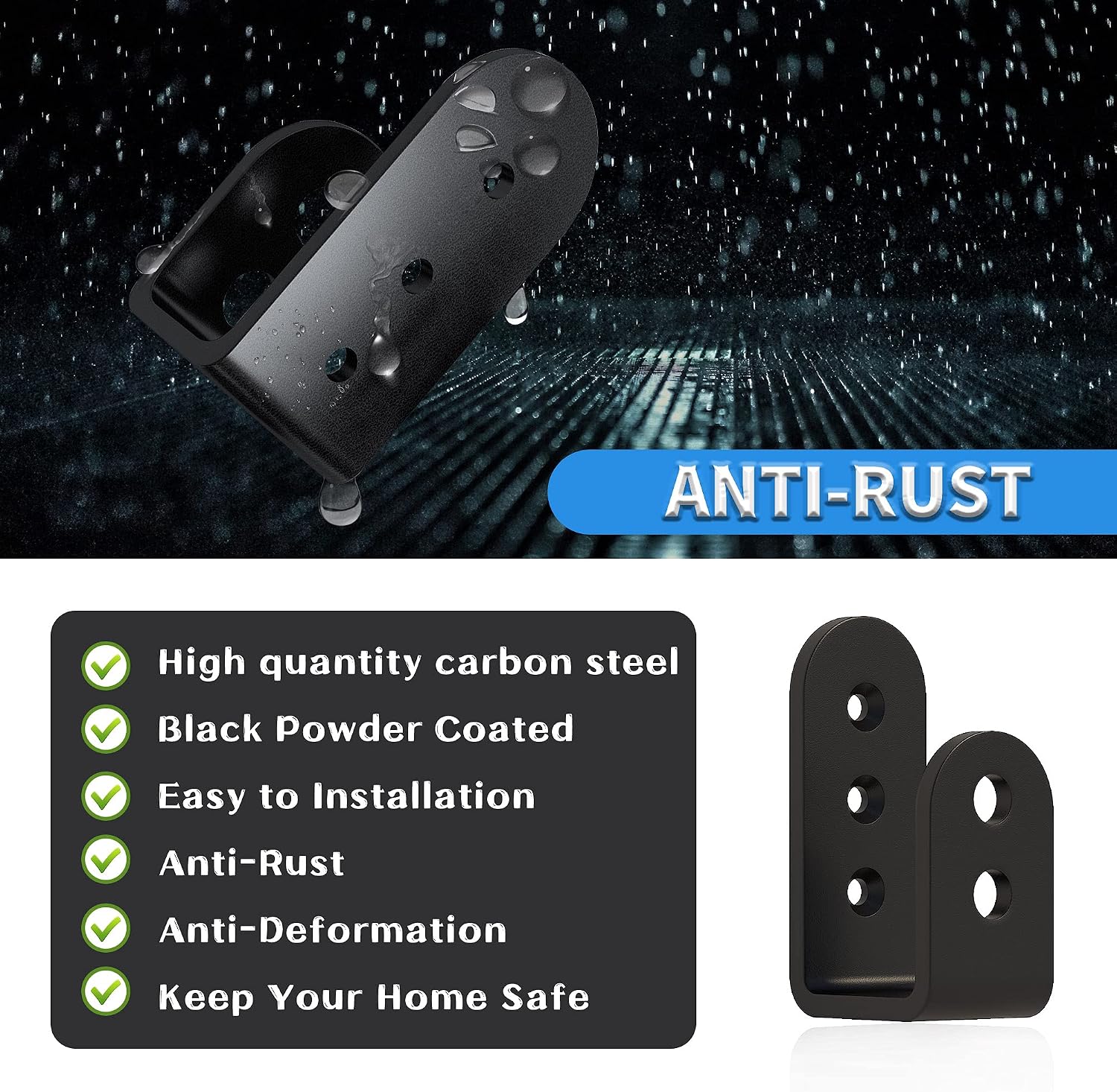 skysen 2 Pack Upgrade Door Security Barricade Brackets,Thickness-1/4" Drop Open Bar Holder Steel U Bracket fit for 2 x 4 Lumber,Carbon Steel,Black(fdzj-2)