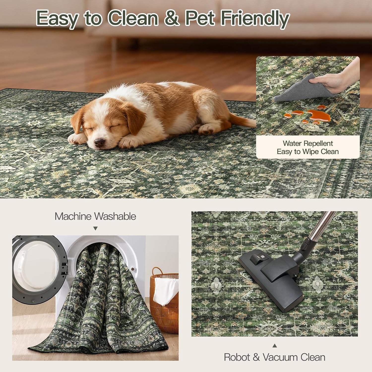 3x5 Area Rugs for Entryway, Green Washable Non-Slip Area Rug for Kitchen image 5