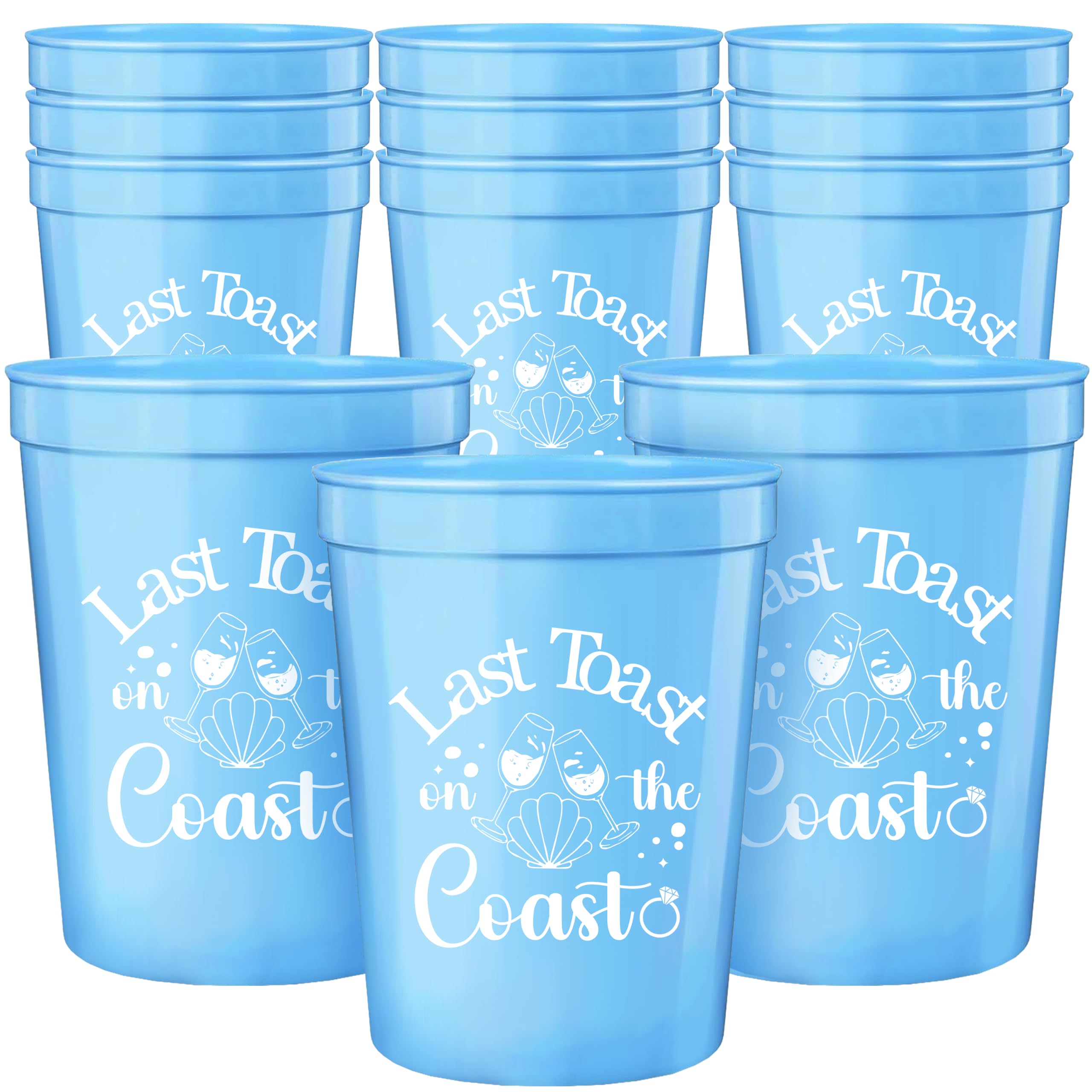 Aumccxz 12Pcs Last Toast on The Coast Cups Beach Bachelorette Party Decorations Coastal Bachelorette Decorations Blue & White