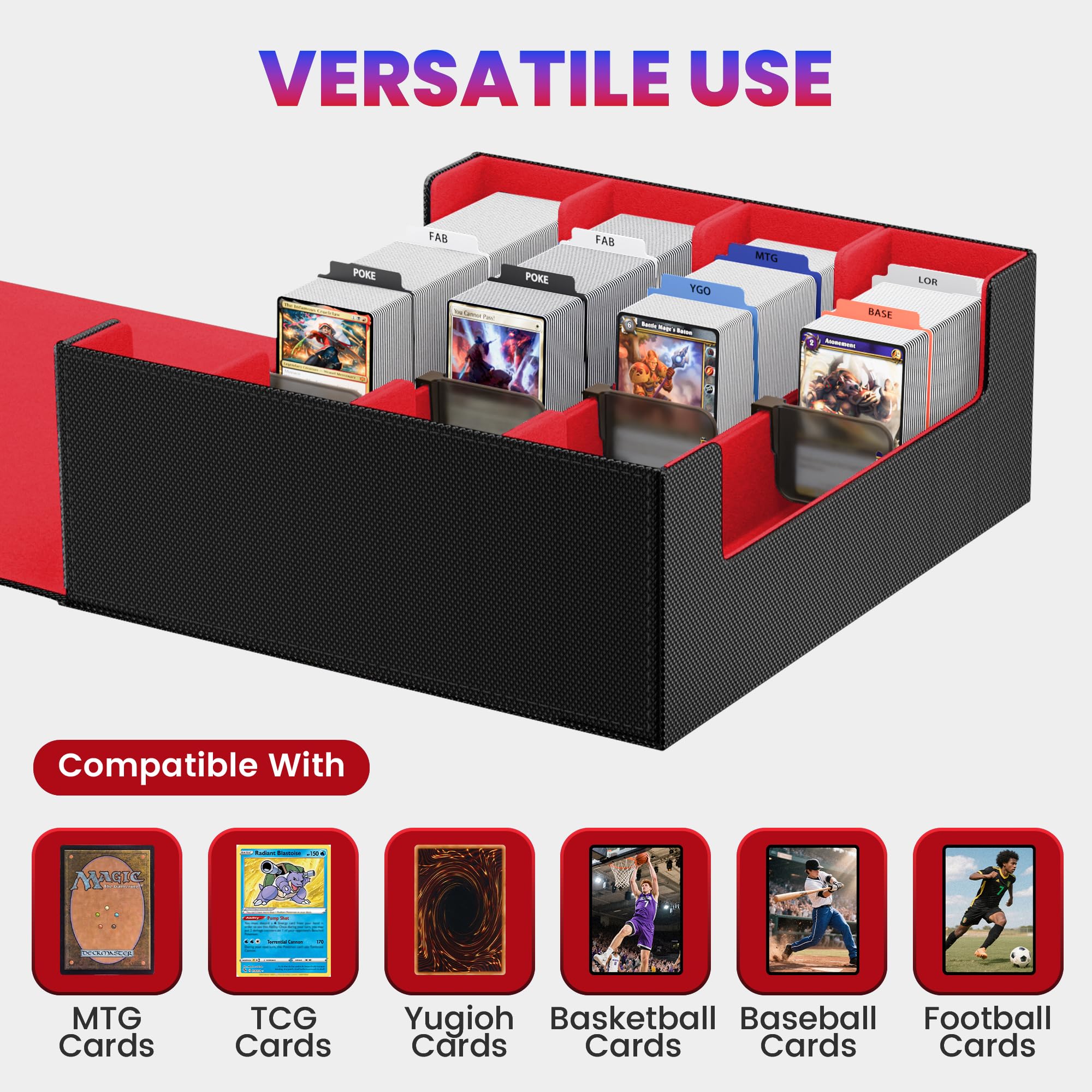 Boîte de rangement pour cartes à collectionner, 4 rangées MTG avec 36 séparateurs et 8 stoppeurs, étui Commander Deck pour Toploaders, porte-cartes magnétique, JCC, Yu-GiOh et cartes de sport
