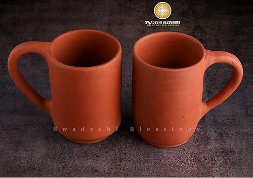 Miniatura 8 de SWADESHI BLESSINGS Exclusive Range - Juego de 2 tazas de arcilla hechas a mano para leche, té, café/artículo ayurvédico (con acabado de espejo) +