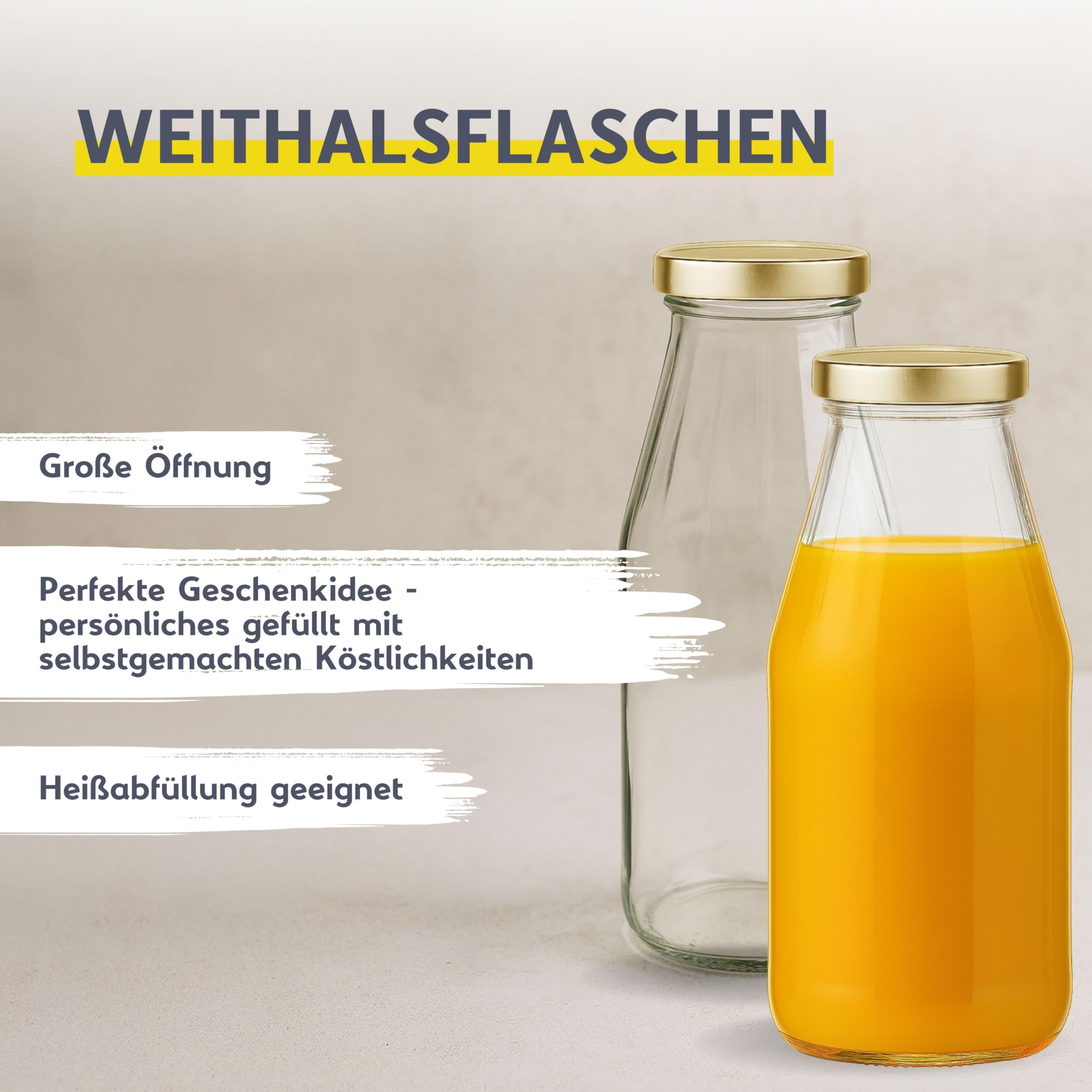mikken 12 x szklana butelka 500 ml, butelka z zakrętką złota wraz z lejkiem