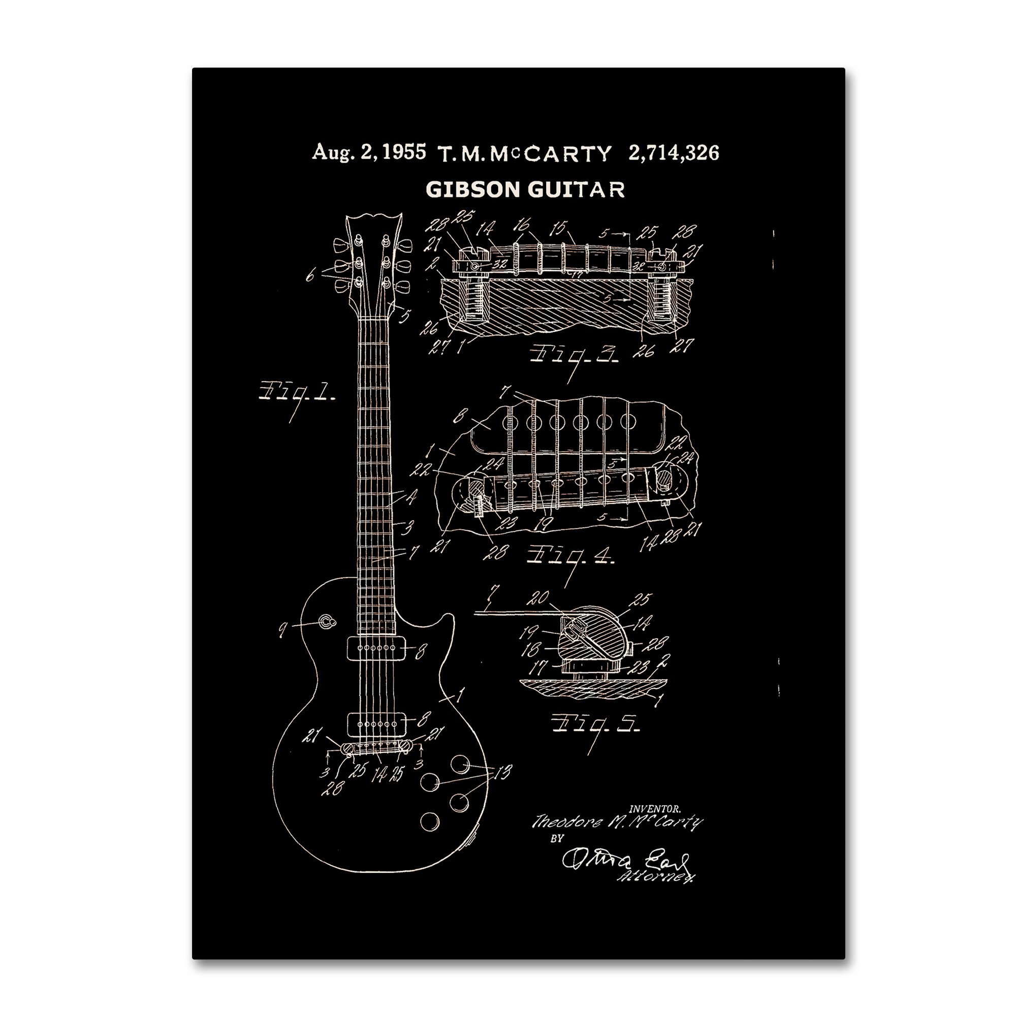 Trademark Fine Art1955 Mccarty Gibson Guitar Patent Black by Claire Doherty, 14x19-Inch Canvas Wall Art