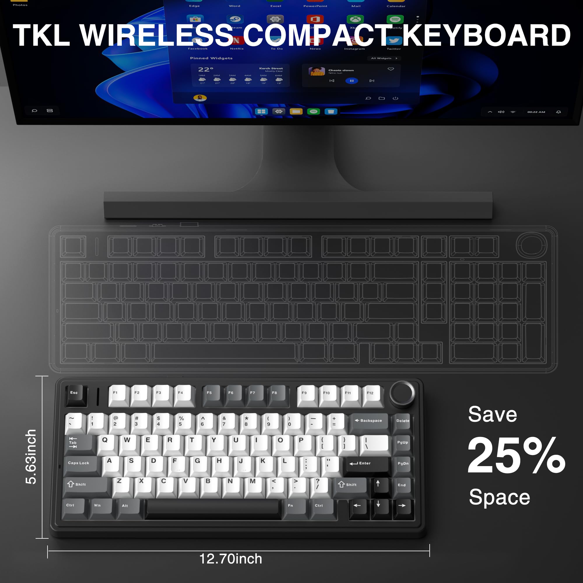 AULA F75 HE - Tastiera da gioco wireless, effetto Hall con interruttore magnetico, con trigger rapido, BT5.0/2.4GHz/USB-C, azionamento regolabile, frequenza di polling 8000 Hz, tastiera sostituibile a