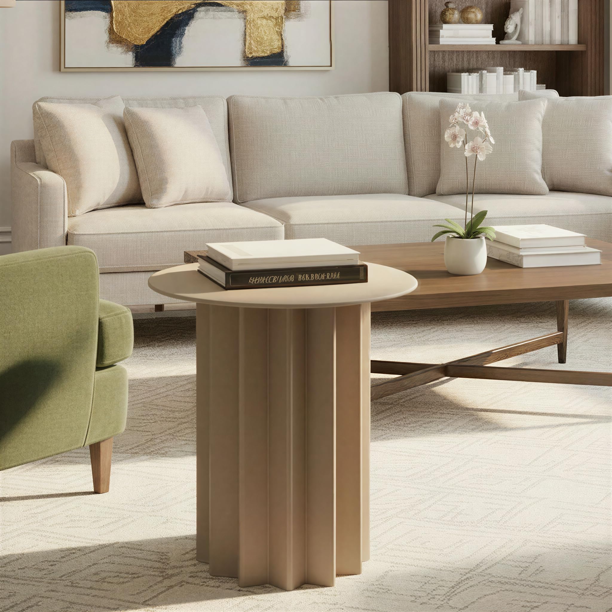 Creative Co-Op Pleated Metal Side Table, Beige