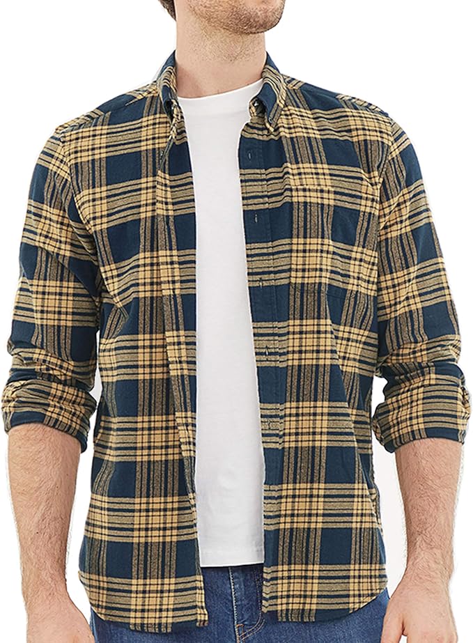 title=Dubinik® Camicia Casual a Maniche Lunghe in Pile a Quadri in Flanella da Uomo