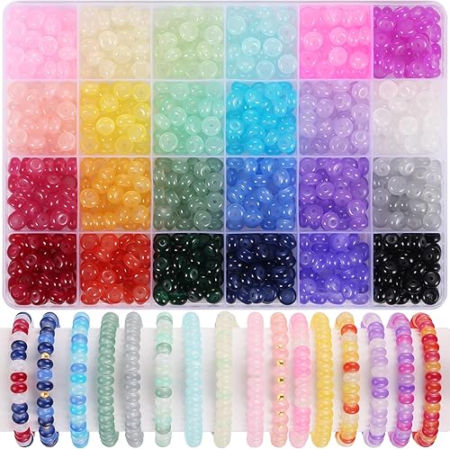 5x8mm Rondelle Glasperlen für Armbänder, Funtopia 720 Stück 24 Farben Abacus Gla