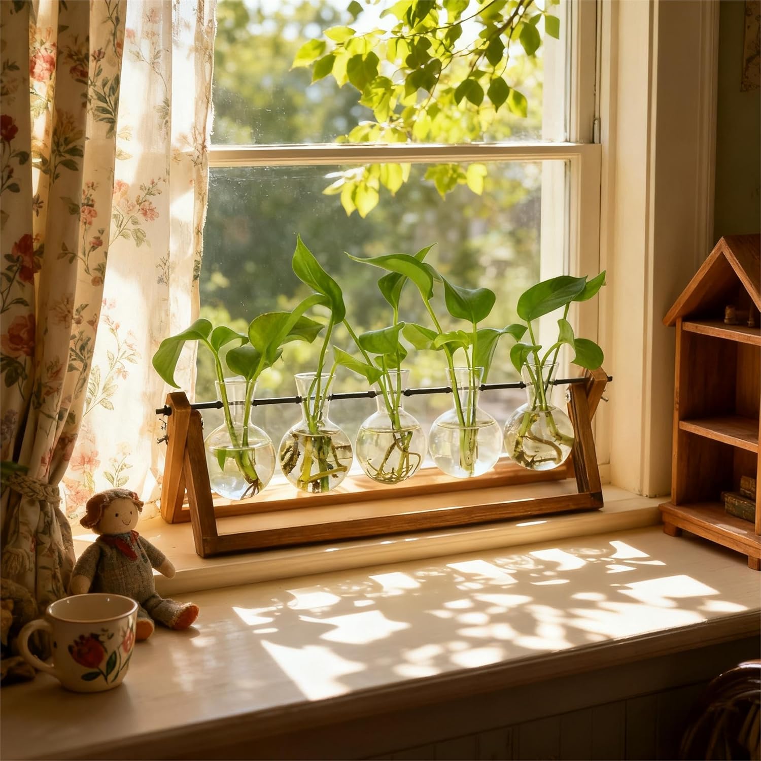 Plant Propagation Station, Propagation Vases for Plants, Unique Gardening Birthday Gifts for Women Plant Lovers Mom Best Friend - 5 Bulb Glass Vases - Image 4