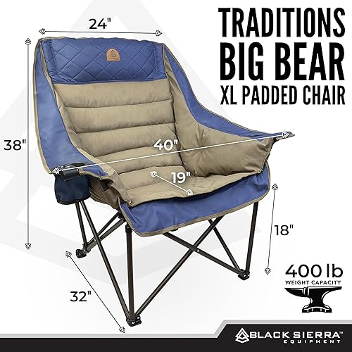 Miniatura 2 de Black Sierra Equipment Silla plegable de felpa para deportes y exteriores, cojín de asiento de gran tamaño que soporta 400 libras, silla de