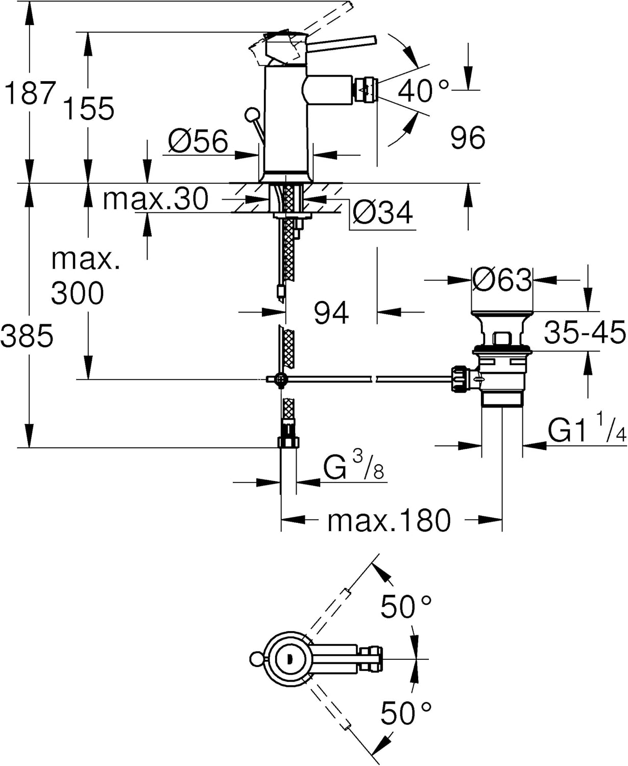 Grohe 23785000 Start Classic Single Lever Mixer Tap for Bidet, Silver