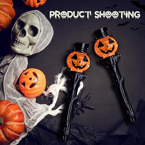 Miniatura 6 de Liliful 4 piezas de calabaza de Halloween luz LED varita intermitente Jack O Lantern Light Up Toys Halloween calabaza varita juguete con efectos de