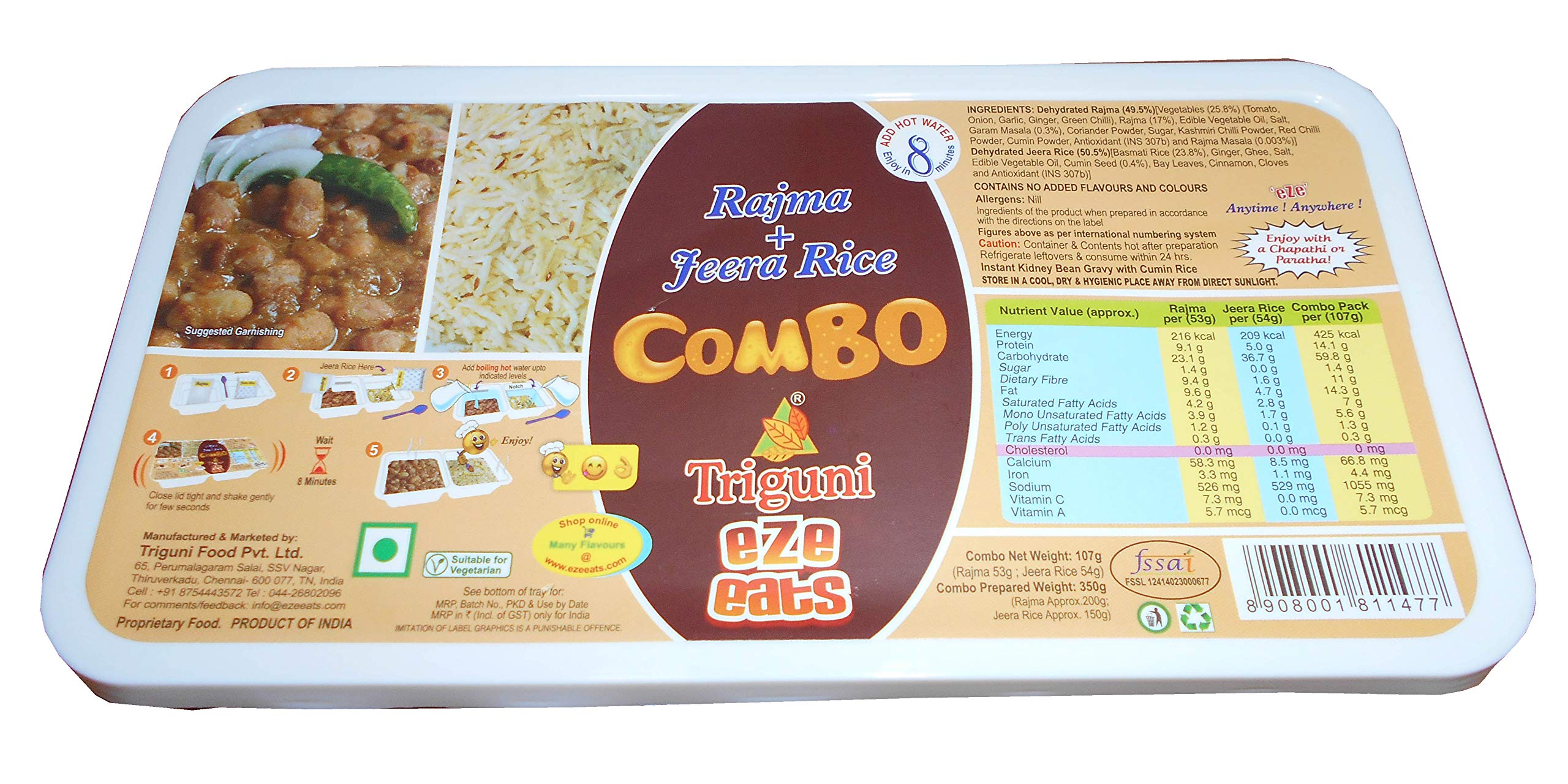 Triguni Eze Eats Rajma + Jeera Rice Combo (Pack of 2)