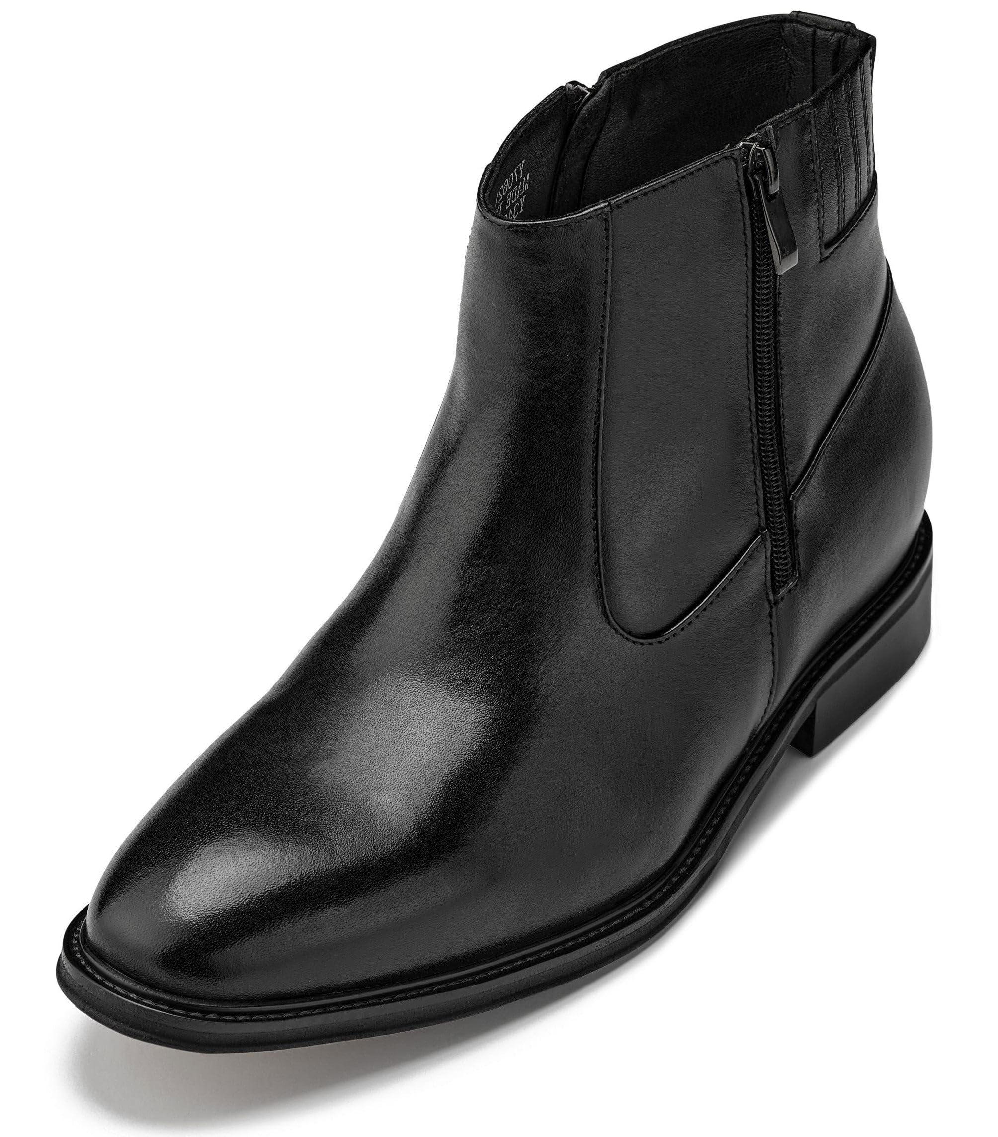 CALTO Men's Invisible Height Increasing Elevator Shoes - Black Premium Leather Lightweight Zipper Boots - 2.8 Inches Taller - Y70621 - Size 10 D(M) US