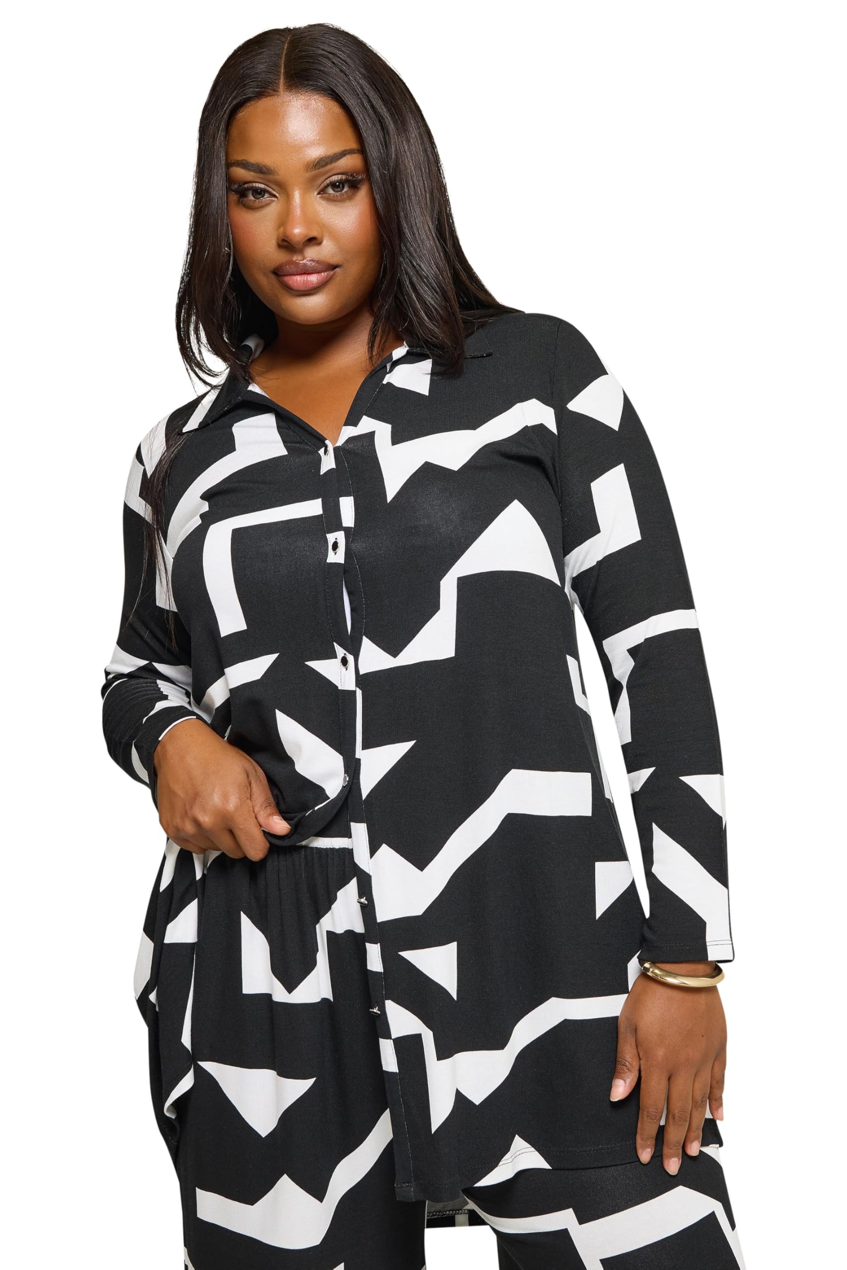 Yours Women's Black Abstract Print Shirt In | Size: 22/24