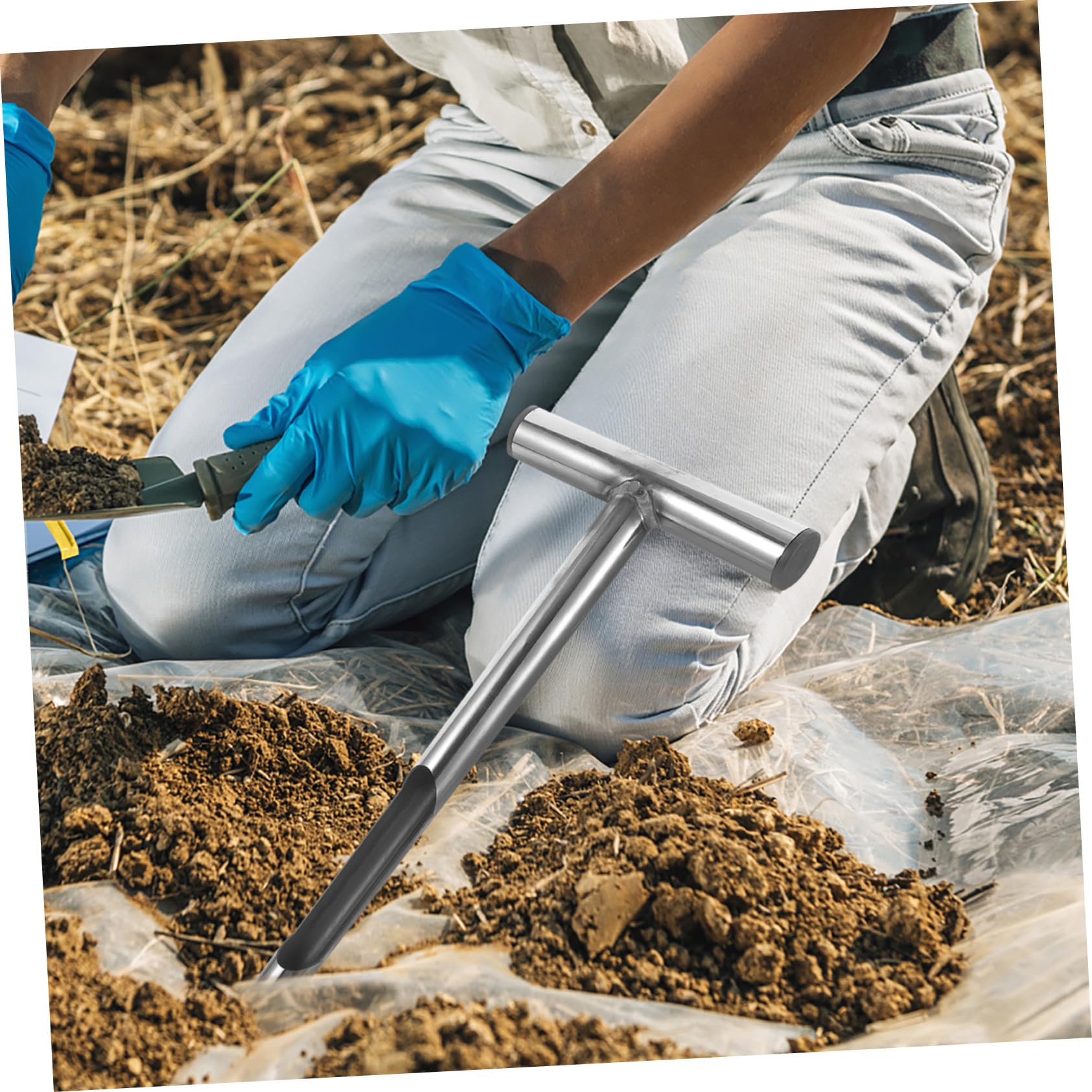 DOITOOL Edelstahl Bodenproben sonde T Griff Robust Rostfrei Ergonomisch Leichter Bodenprobennehmer für Garten Nutzgarten Landwirtschaft Praktische Bodentest sonde für Genaue Probenahme
