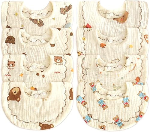 Miniatura 15 de EllieHouse Baby Bibs for Girls Boys 8 Pack Muslin Drool Teeth Drooling Teething Bibs Muslin Cotton for Toddler Infant Brillante