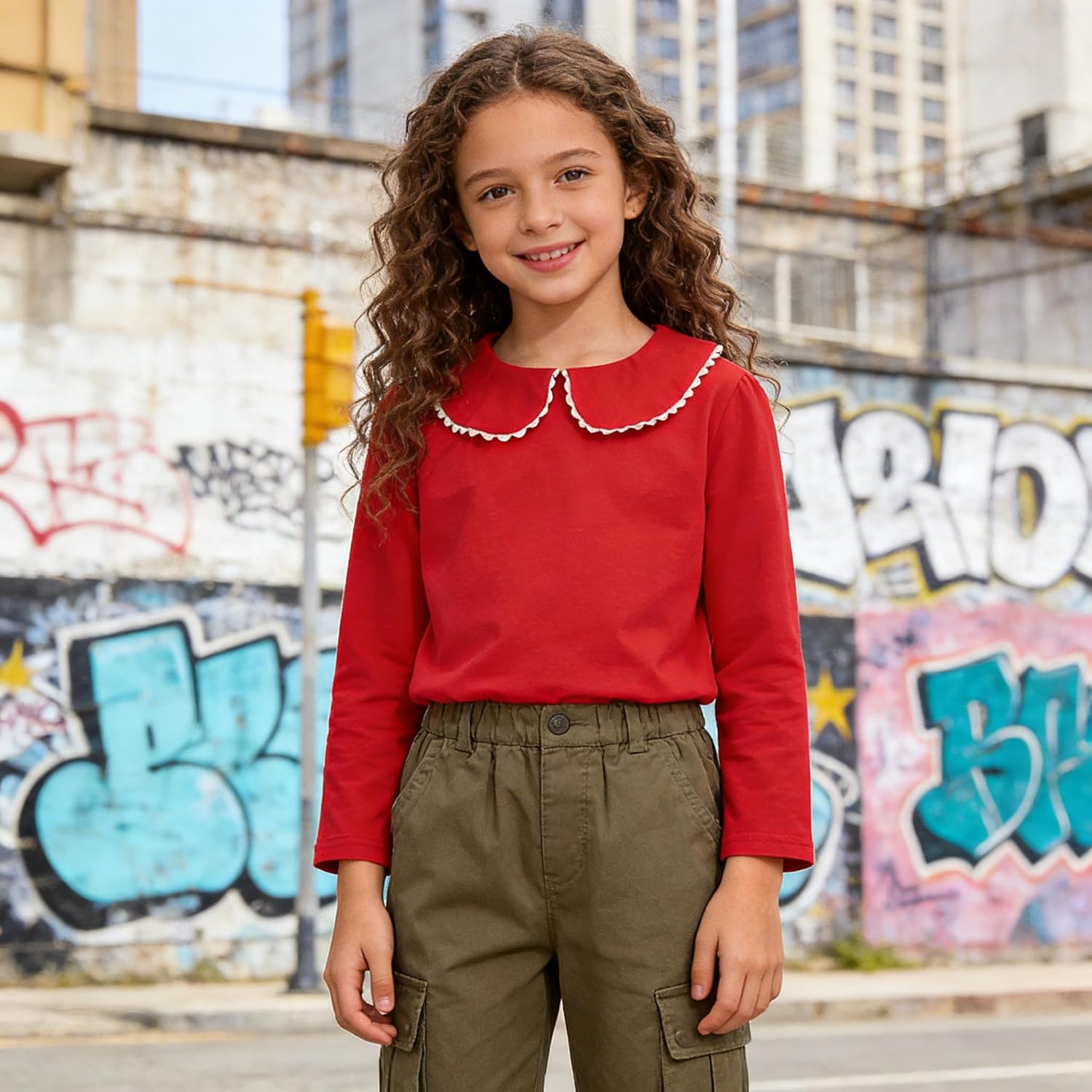 LYSMuch 18M-6T Toddler Baby Girl Long Sleeve Collar Shirt Peter Pan Blouse Lace Undershirt Top Solid Color Clothes - Image 4