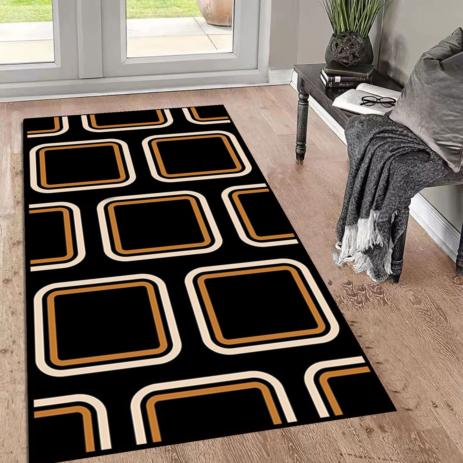 Tapis de couloir moderne géométrique lavable en microfibre pour maison
