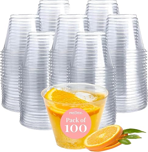Prestee - Juego de 100 vasos de plástico transparente de 5 onzas – Vasos desechables duros Prestee – Vasos a granel para cóctel, vino y ponche –
