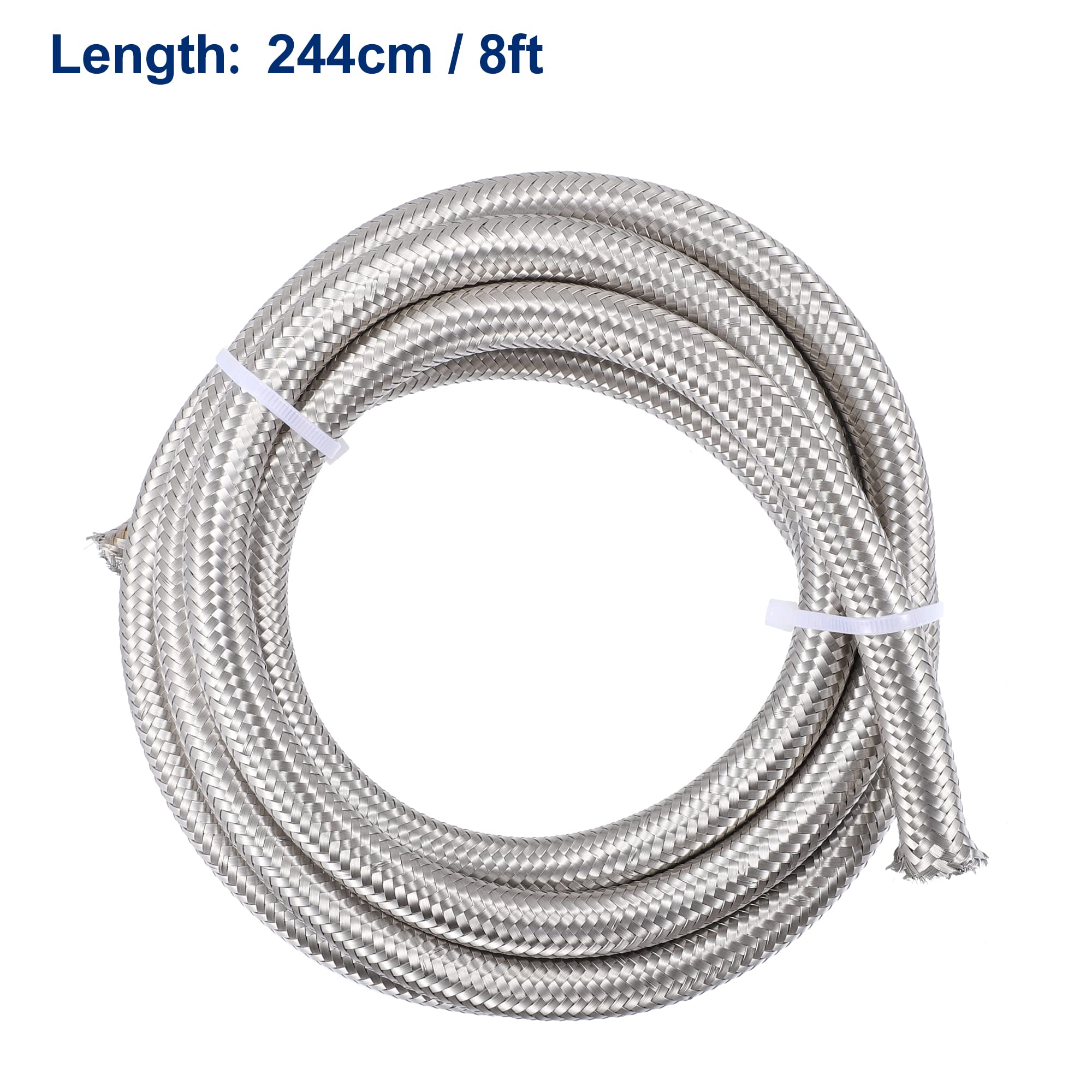 A ABSOPRO 8ft AN6 Universale Auto Intrecciato Olio Carburante Gas Linea Tubo Argento Tono