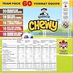 Quaker Chewy Variety Pack (Chocolatey Chip, Rocky Road, Caramel & Chocolate, Apple Fruit Crumble, Strawberry Fruit Crumble) Granola Bars (60 bars x 24g)