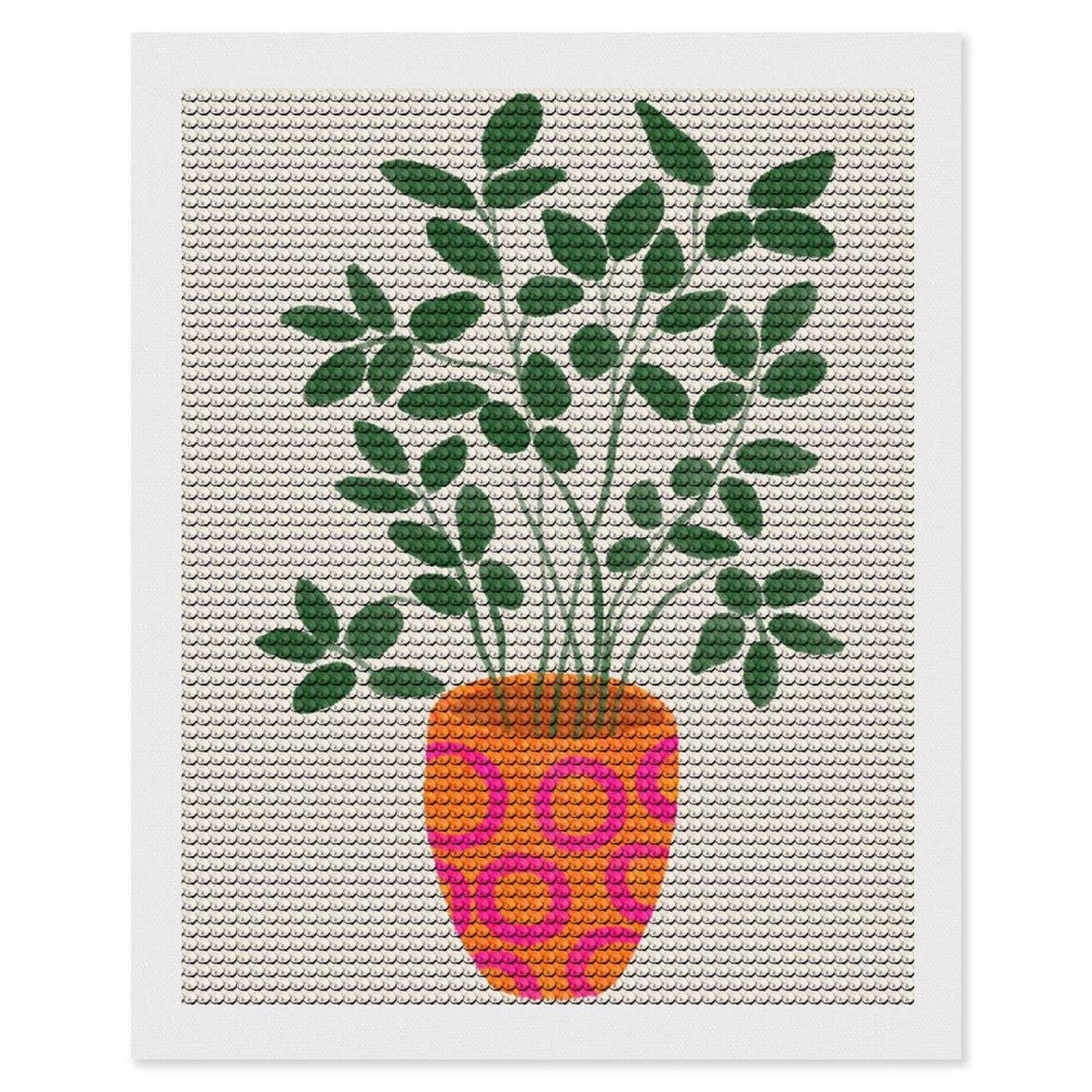 Junmoney Ficus Cute Plant Diamond Painting Canvas Set 16"x20", Satisfying Creative Project, Easy to Follow Symbols, Fun Craft Experience