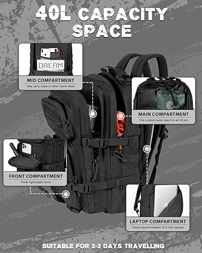 Miniatura 4 de TRAILKICKER Mochila táctica para computadora portátil, mochila militar para hombre, mochila táctica negra, Tac0009black, Militar