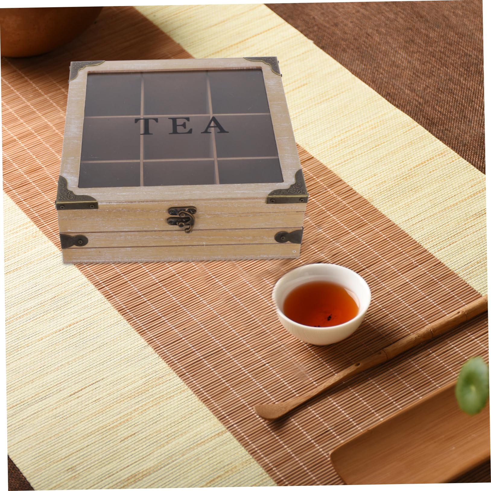 Amosfun Caja Organizadora con Tapa de Vidrio de Madera de Bolsitas de Té