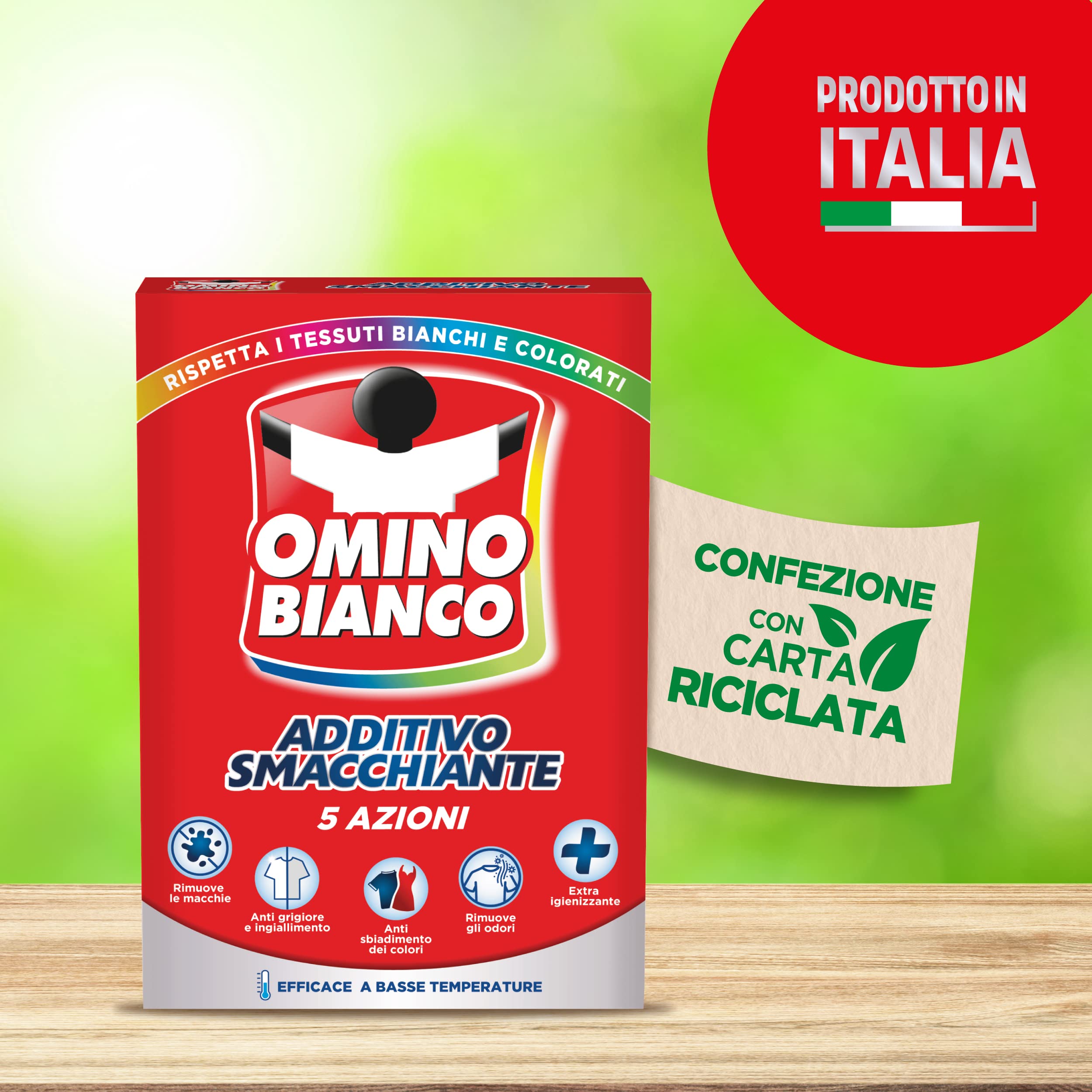 Omino Bianco - Additivo Lavatrice Totale in Polvere 5 Azioni in 1 per Bucato, Azione Smacchiante e Igienizzante, 500 g x14