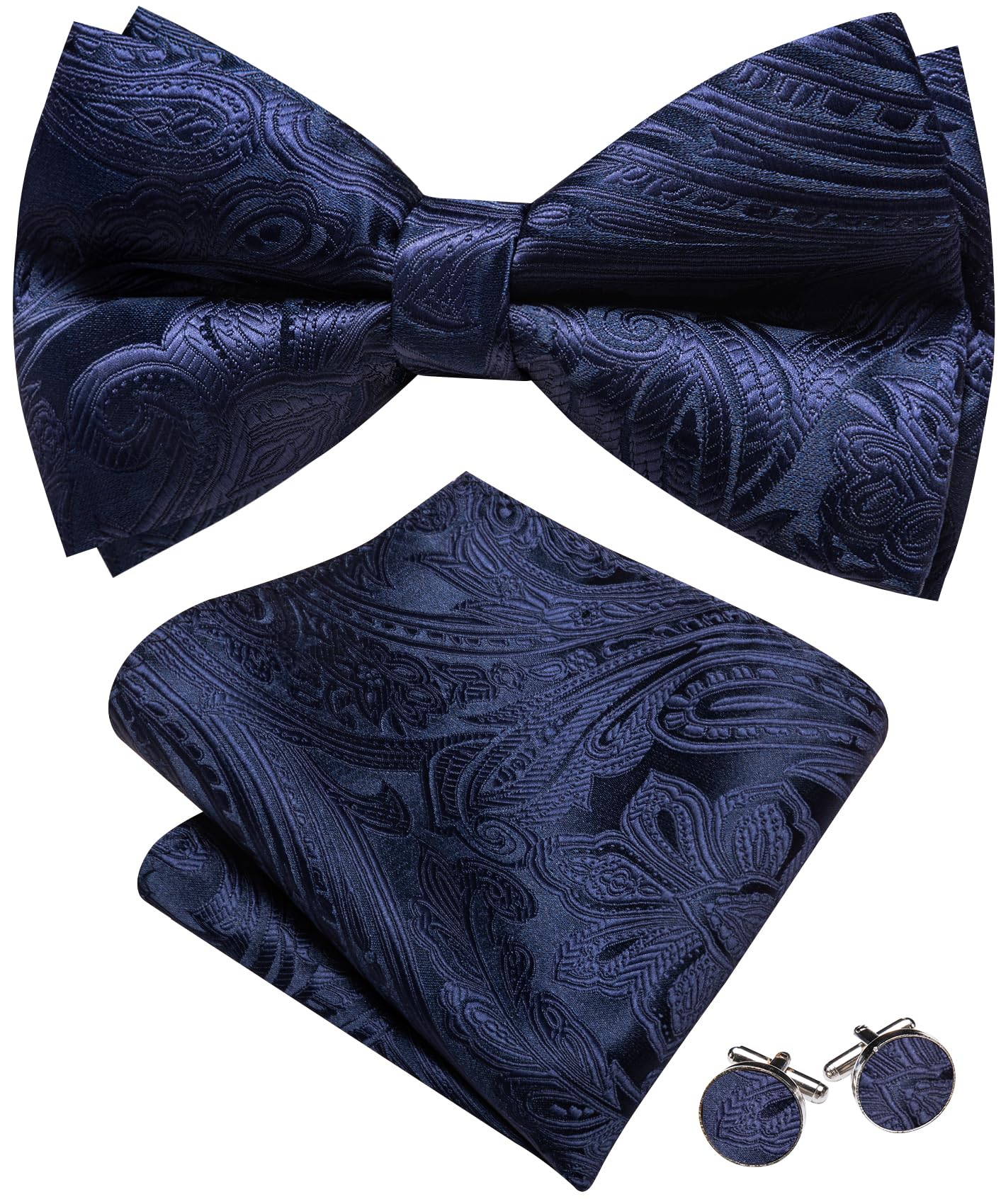 Barry.Wang Paisley Striped Bow Tie for Men Silk Pre-Tied Bowtie Set