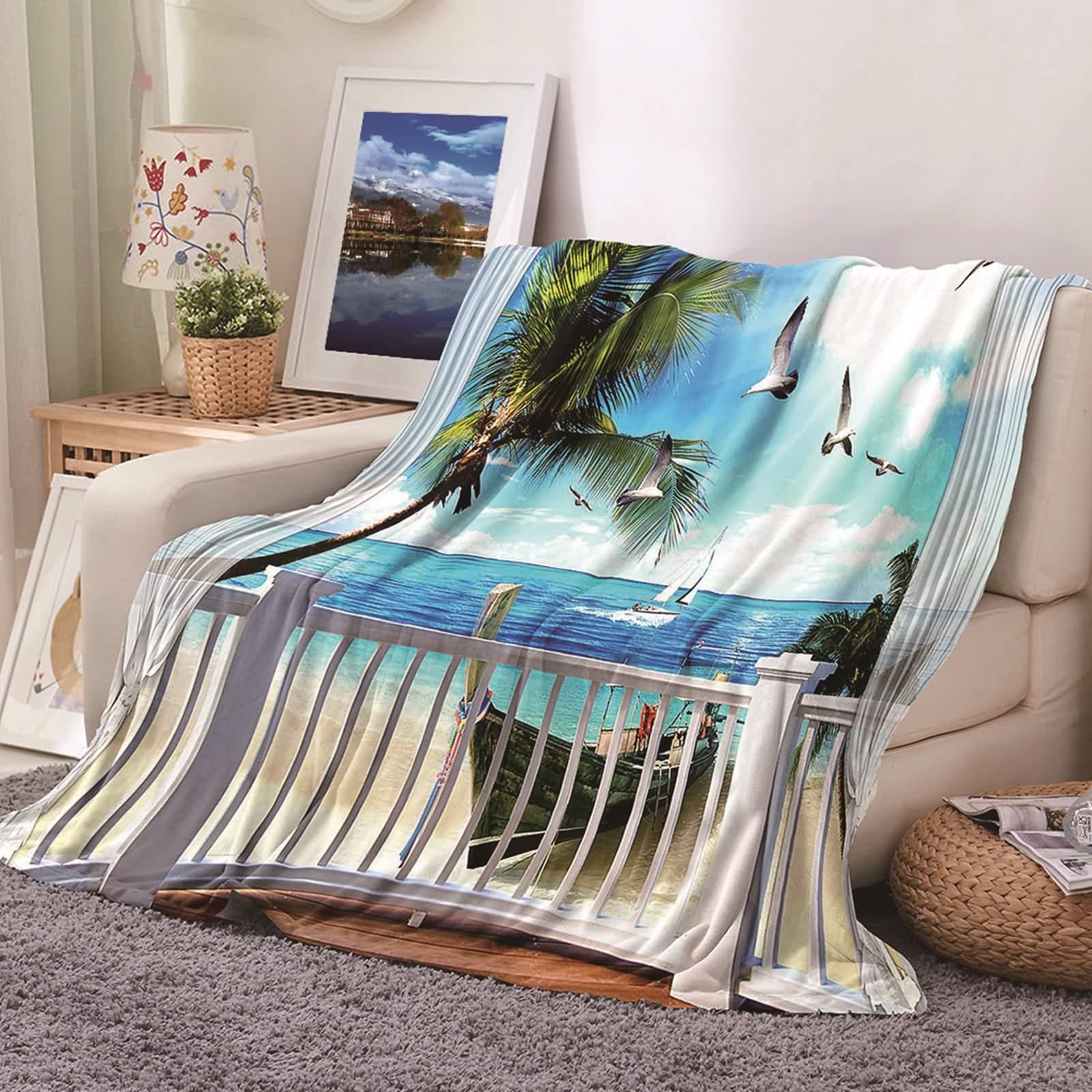 Couverture flannel hiver 180x220cm lit canapé bleu vert KnSam