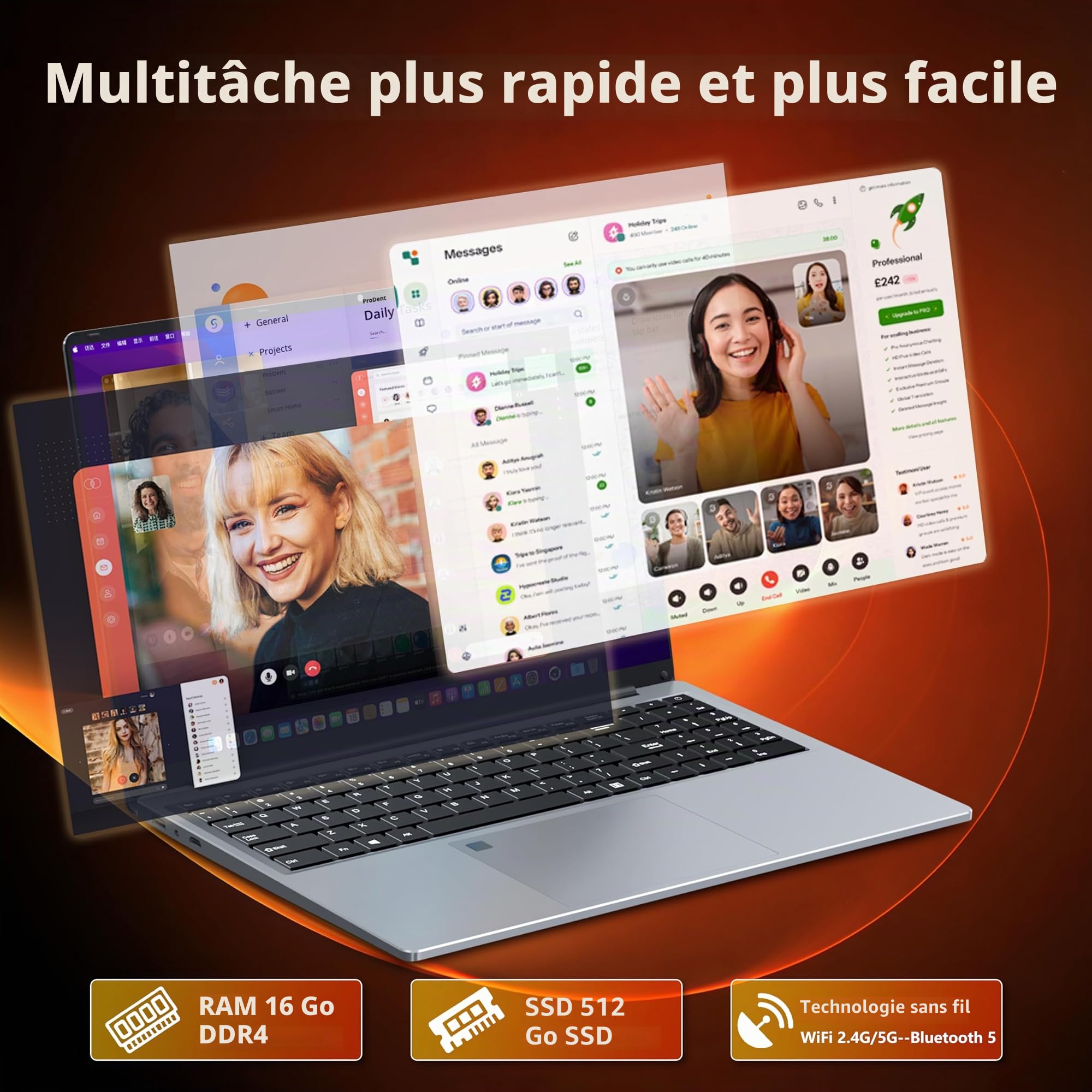 16 Pouces Ordinateur Portable, 16Go RAM 512Go SSD Celeron N100 (jusqu'à 3,4 GHz) PC Portable, Laptop Clavier Rétroéclairé FHD Empreinte Digitale Wi-FI/BT Win 11 Pro pour étudiants et Bureaux