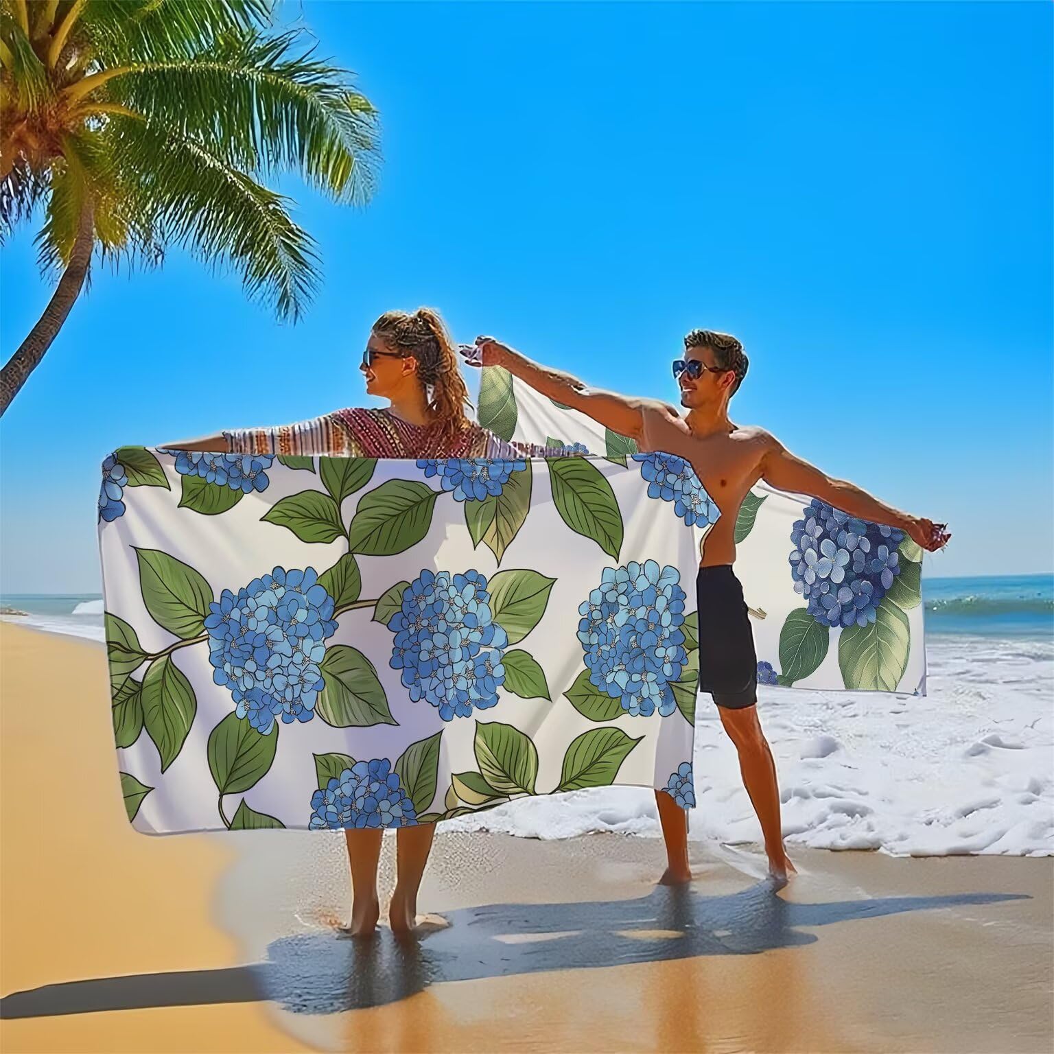 Niebieski ręcznik plażowy dla dorosłych, ręcznik z mikrofibry 90 x 200 cm, duży, 2 sztuki, ręczniki kąpielowe, unikalne, chłonne, szybkoschnące, odporne na piasek, lekka konstrukcja, do pływania, jogi