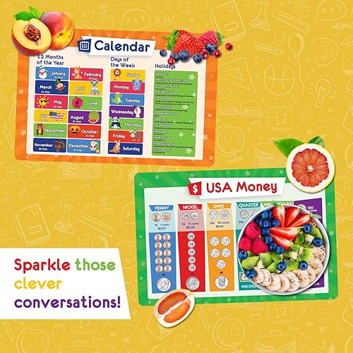 Miniatura 4 de Simply Magic 5 manteles individuales para niños, antideslizantes, lavables y reutilizables, manteles individuales educativos dinero, números, clima