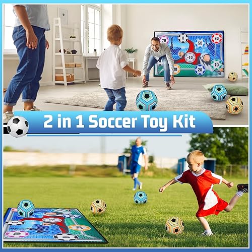 Miniatura 2 de VATOS Juego de pelota de fútbol de juguete para niños y niñas, juego de portería de fútbol para interiores y exteriores, con 2 bolas, 1 objetivo de