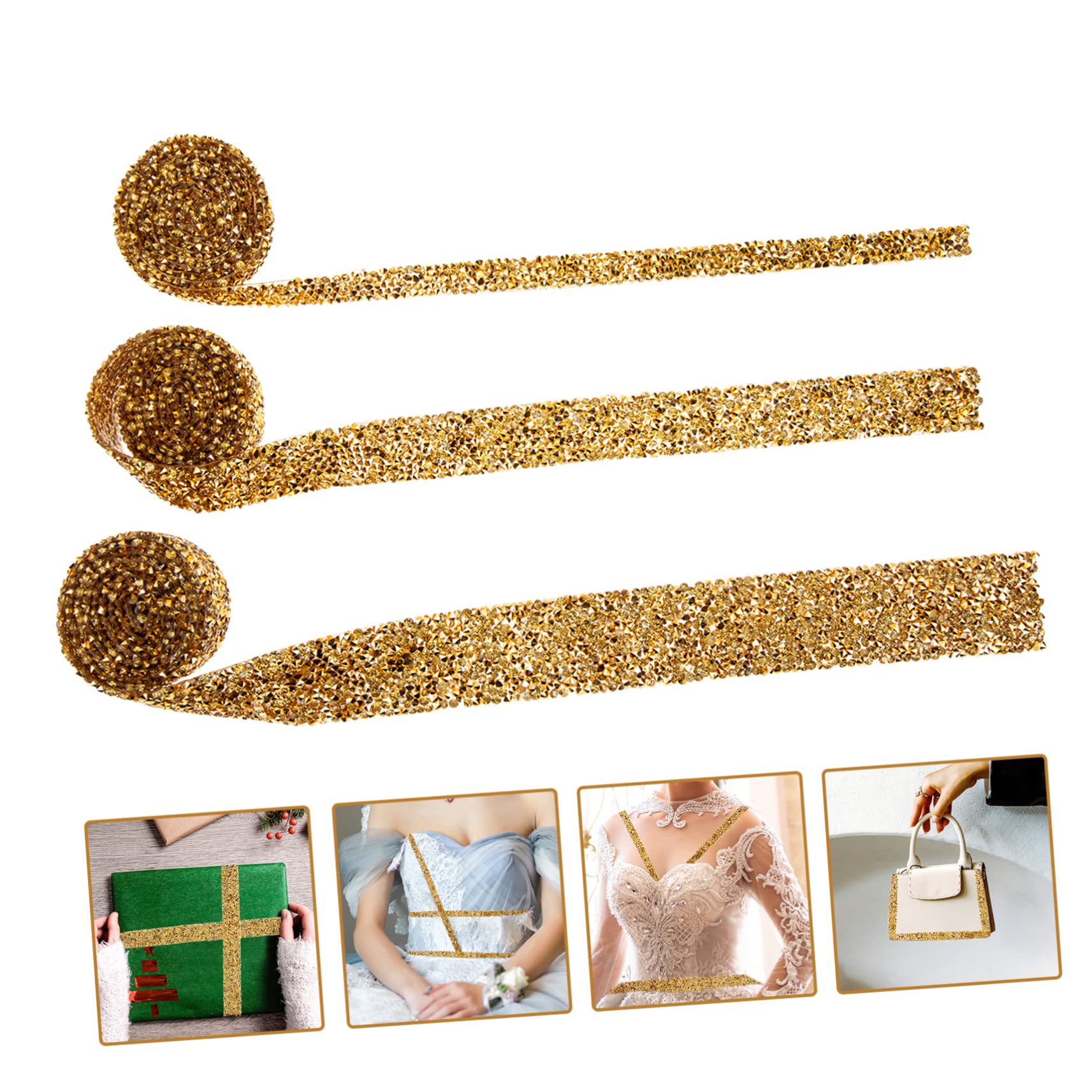 SEWACC 9stücke Strassband Diamanten Funkelnde Dekoration Für Hochzeiten Und Bastelprojekte Selbstklebend Goldfarben Vielseitig Einsetzbar