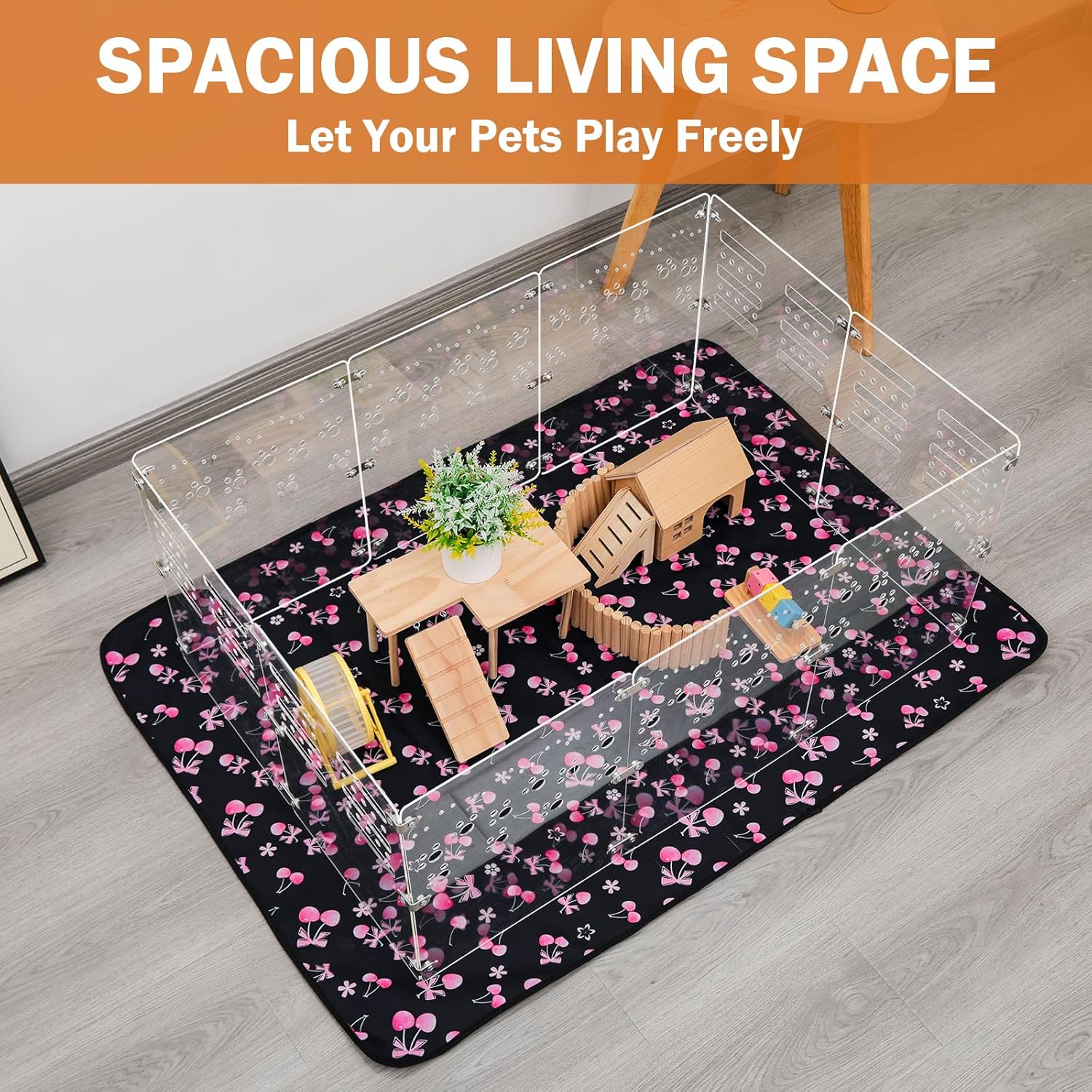 Acrylic Guinea Pig Cage,36" Lx24 Wx16 H,with Waterproof Mat，Heighten,Also for Rabbits, Button Quails, Hedgehogs, Ferrets and Other Small Animals.