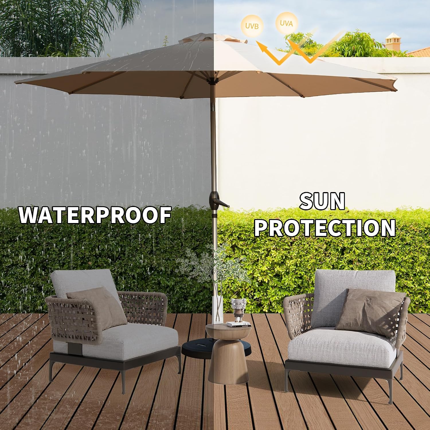 LIFE SKY 10FT Patio Umbrella: Push Button Tilt & Crank Lift Outdoor Market Umbrella - 8 Ribs Aluminum Frame & 180G Polyester Fabric for Garden Deck Backyard Commercial Use