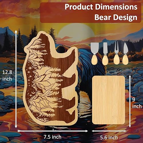 Miniatura 9 de Juego de tabla de quesos y cuchillos plegables de bambú, tabla de cortar de queso, regalos de cumpleaños para mamá, papá, regalos de inauguración