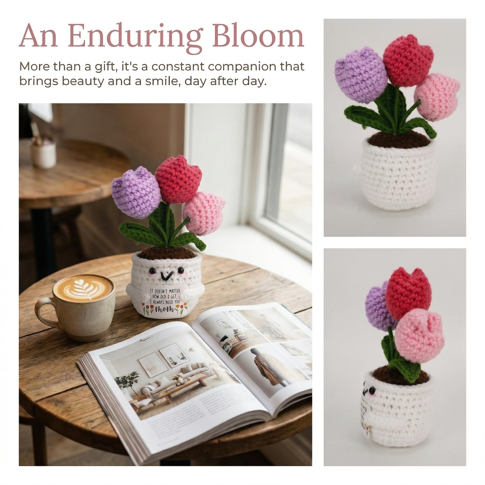 Best Gifts For Mom, Mothers Day Gifts From Daughter Son, Positive Handmade Crochet Tulip Flower, Mother's Day Gift Ideas, Emotional Support,Birthday Presents,Stocking Stuffers,Christmas Gifts For Mom - 5